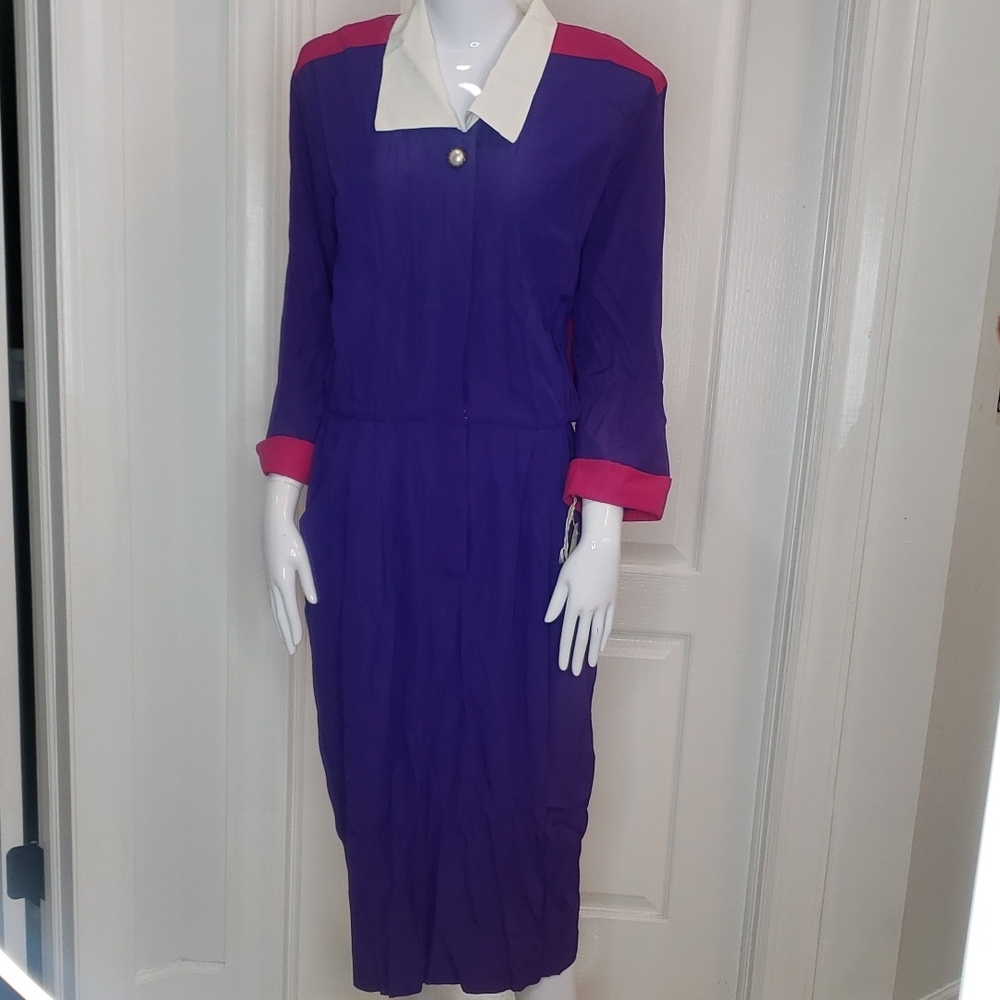 Kwai Fabulous 1980s Pink & Purple Dress Size XL w/ Tags Size 16 (80s size 16)